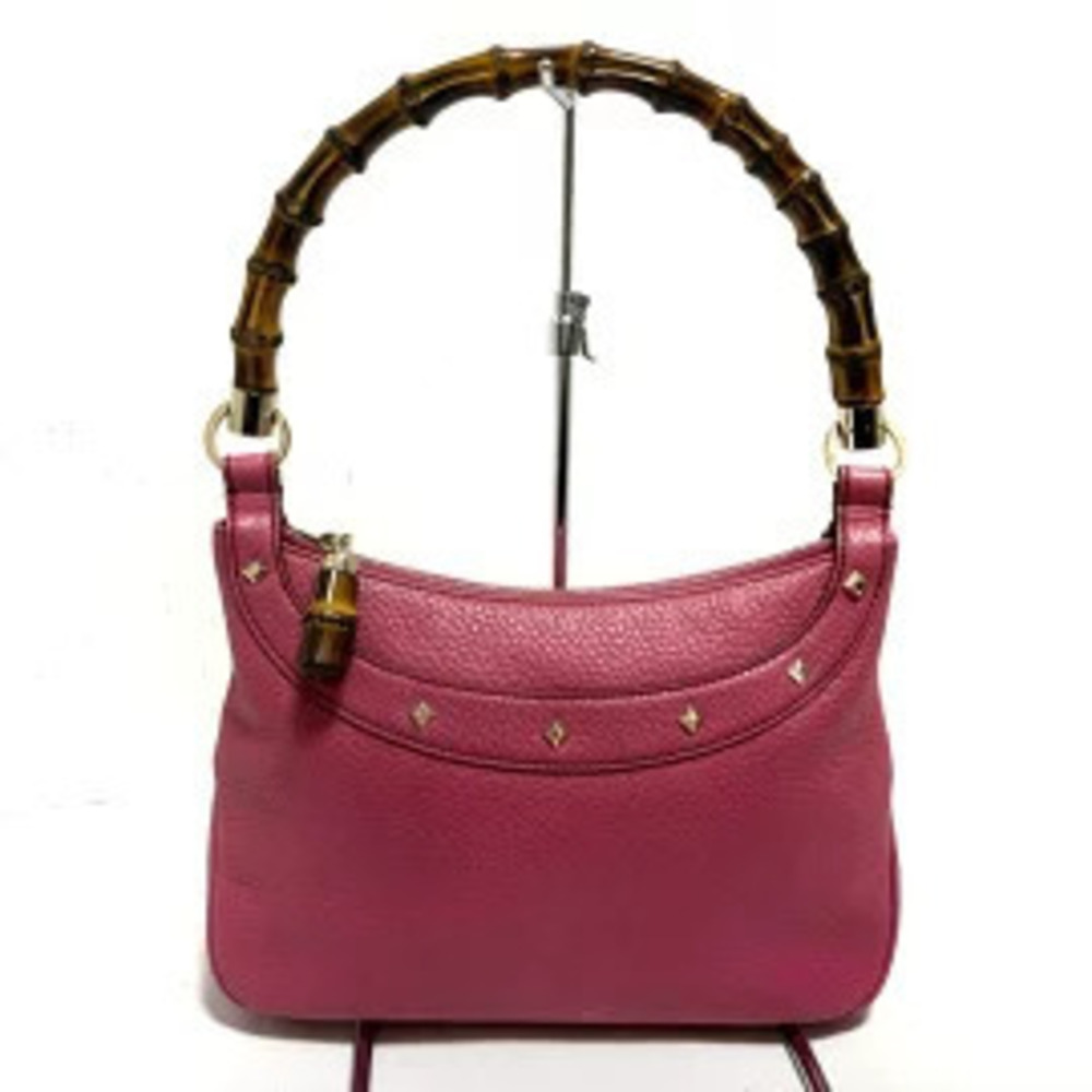 Gucci Bamboo Shoulder Bag Studded Pink x Brown Leather